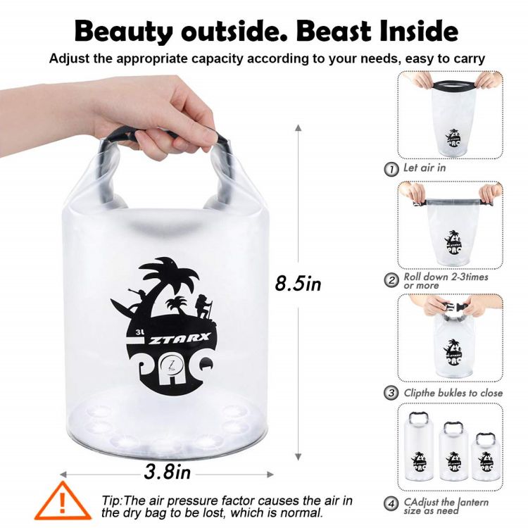 Solar Portable FoIdable Inflatable IP66 Waterproof Phone Charger Lanterns 4 Light Modes 3L Dry Bag MSO-39