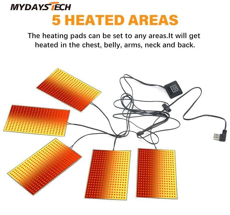 Waterproof Carbon Fiber Heater Sheet USB Powered Clothes Vest Heating Pad MTECE006