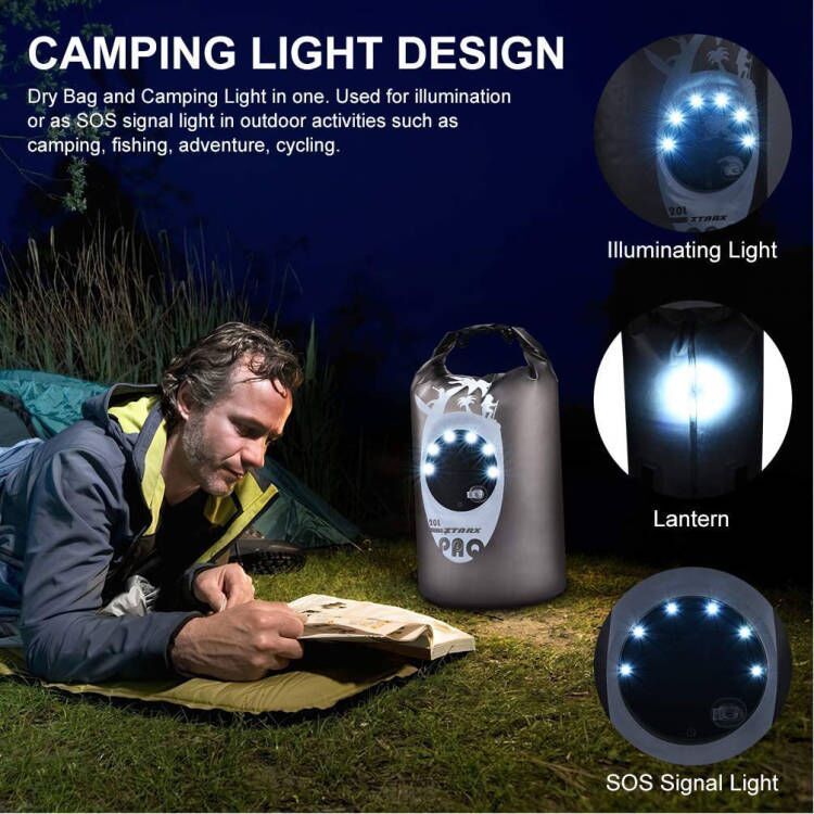 20L Floating Bluetooth Speaker Solar Light Roll Top Sack Waterproof Dry Bag MSO-42