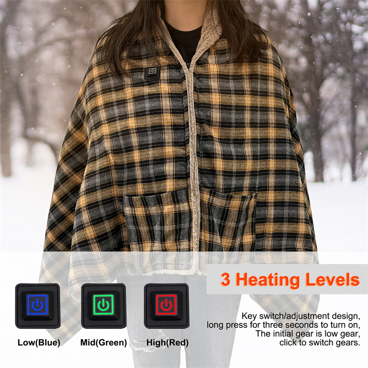  Multifunction Wrap Heating Plaid Shawl Blanket MTECB013